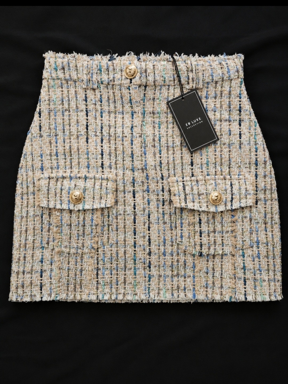Luxe Cream Tweed Mini Skirt with Gold Buttons